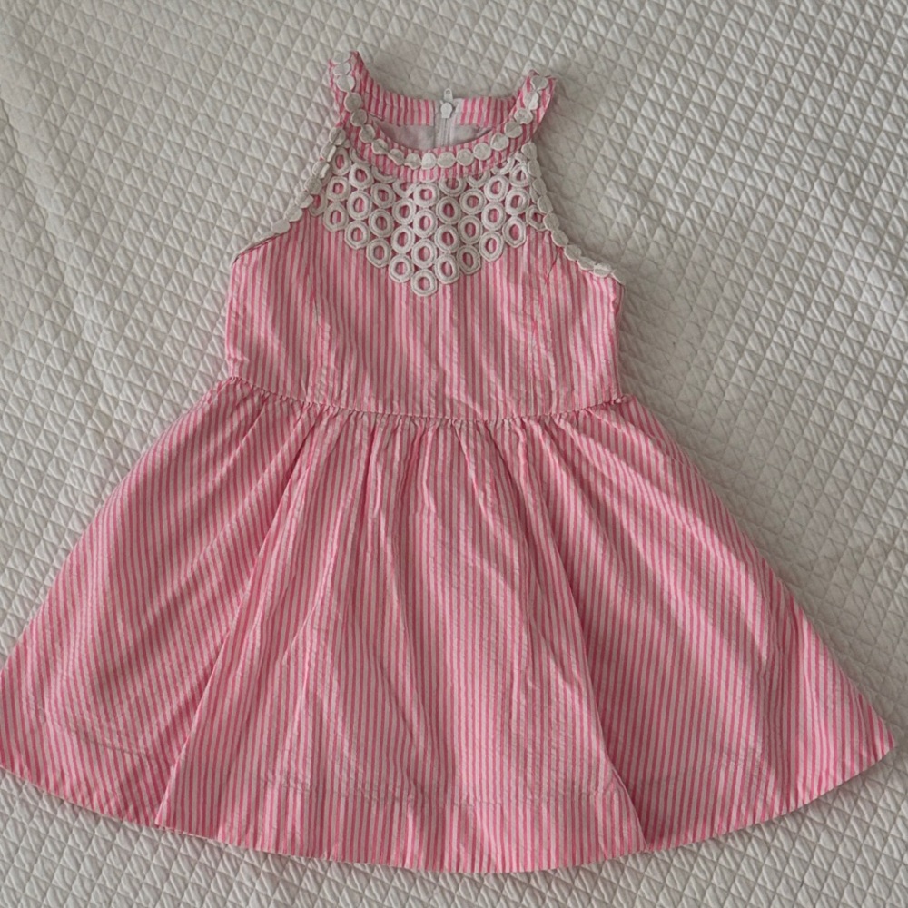 Lilly Pulitzer Pink & White Striped Halter Dress with Lace Yoke